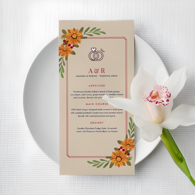 Sunflower Elegance Menu Mariage simple (Créateur téléchargé)