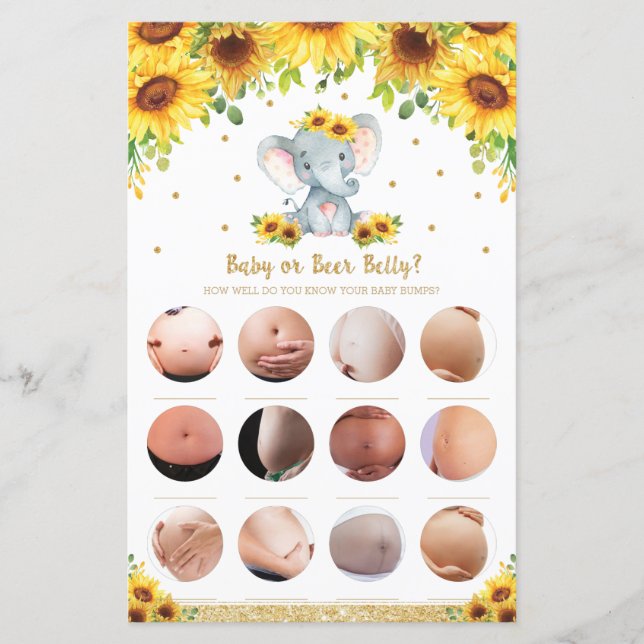 Sunflower Elephant Baby Bump ou Bière Belly Jeu (Devant)