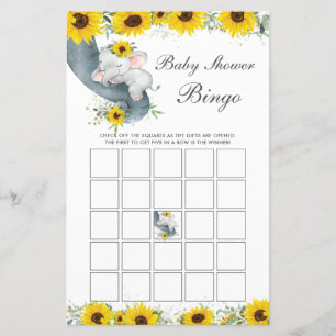 Sunflower Elephant Baby shower Jeu de Bingo