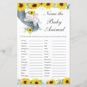 Sunflower Elephant Douche Nom de l'animal bébé