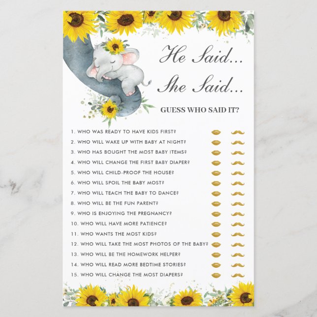 Sunflower Elephant Il A Dit Qu'Elle A Dit Devinant (Devant)