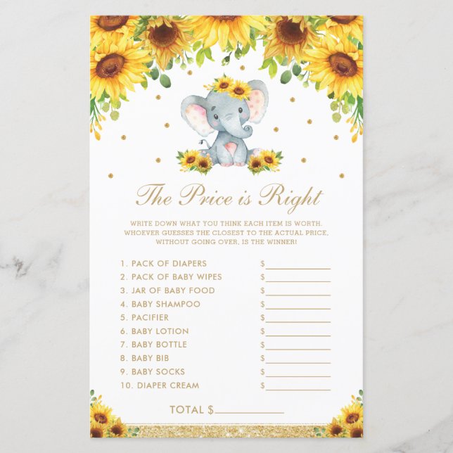 Sunflower Elephant Le Prix Est Juste Jeu De Douche (Devant)