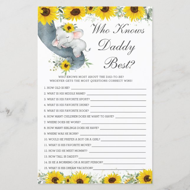 Sunflower Elephant Shower Qui Connaît Papa Meilleu (Devant)