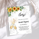 Sunflower encourage les bulles invitation d'annive<br><div class="desc">Une invitation moderne, élégante et glamour pour 21ème anniversaire (ou tout autre anniversaire adulte). Un arrière - plan blanc avec des bulles, une paire de flûtes, des lunettes, des tournesols et de la verdure d'eucalyptus. Le nom est écrit avec un script de style moderne écrit à la main. Personnalisez et...</div>