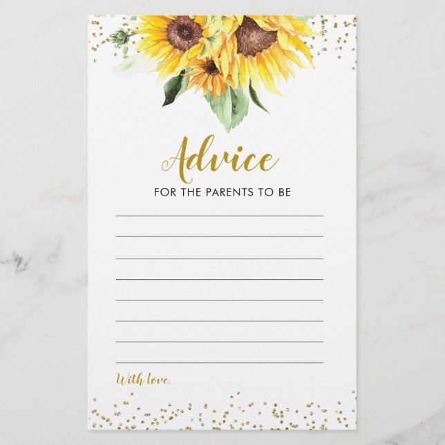 Sunflower est en route Baby shower Advice Card (Devant)