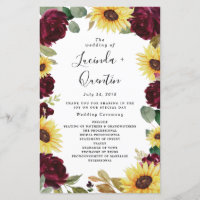 Sunflower et Rose Bourgogne Programmes de mariage