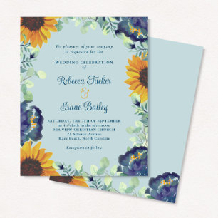 Sunflower Eucalyptus Blue Floral Wedding Invitatio