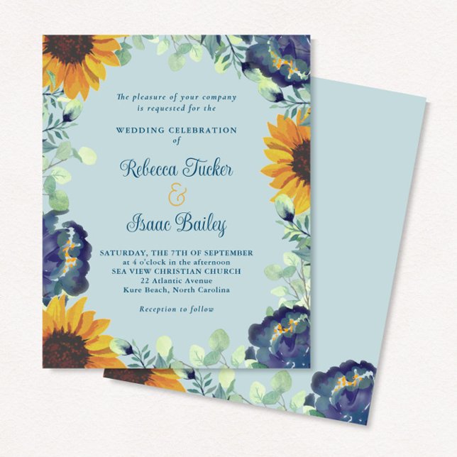 Sunflower Eucalyptus Blue Floral Wedding Invitatio (Créateur téléchargé)