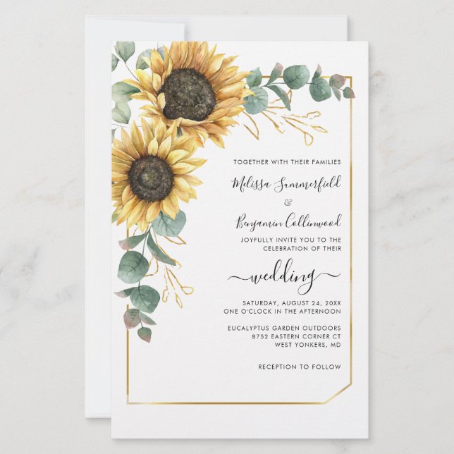 Sunflower Eucalyptus Floral Faire-part de mariage (Devant)