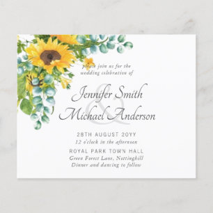 Sunflower Eucalyptus Floral Leaf Mariage Invite