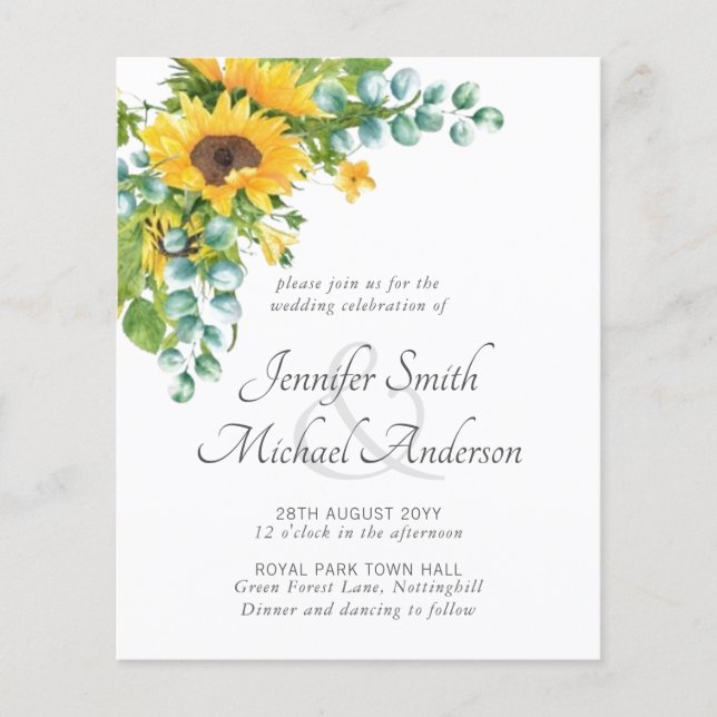 Sunflower Eucalyptus Floral Leaf Mariage Invite (Devant)