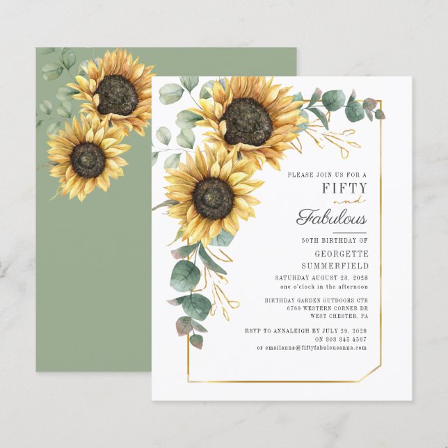 Sunflower Eucalyptus Floral Script 50e anniversair (Devant / Derrière)
