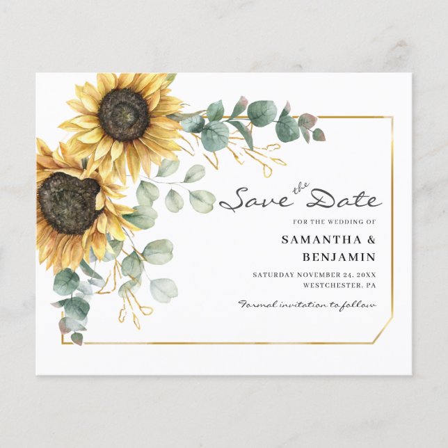 Sunflower Eucalyptus Mariage Enregistrer La Date (Devant)