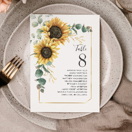 Sunflower Eucalyptus Numéro de table Siège Mariage