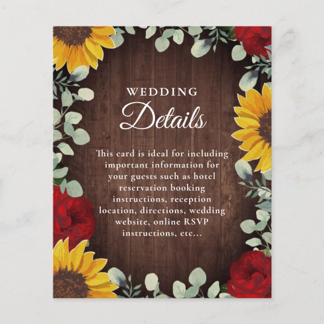 Sunflower Eucalyptus Red Rose Wood Détails du Mari (Devant)