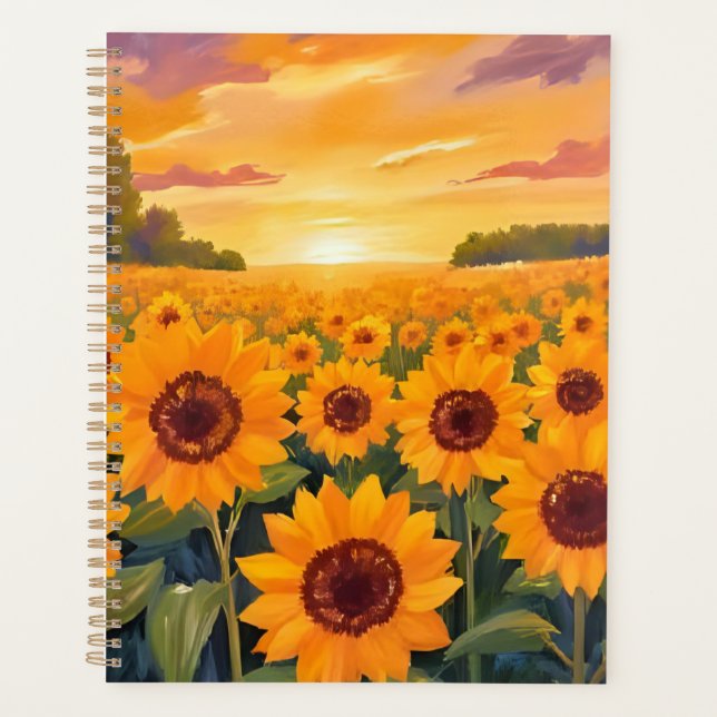 Sunflower Field Sunset Landscape Painting (Devant)