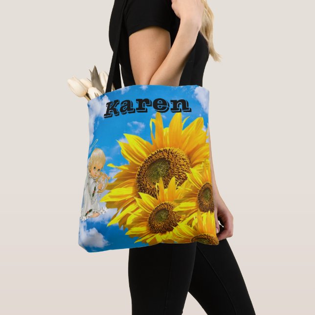 Sunflower Floral Babel Angel Sky Sac fourre-tout (De près)