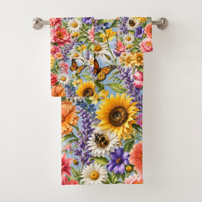 Sunflower Floral Bathroom Towel Set (En situation)