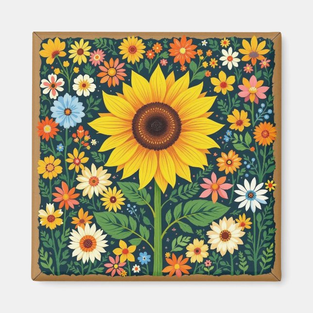 Sunflower floral magnet (Devant)