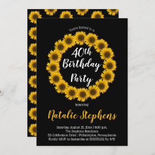 Sunflower Floral Wreath Invitation fête d'annivers