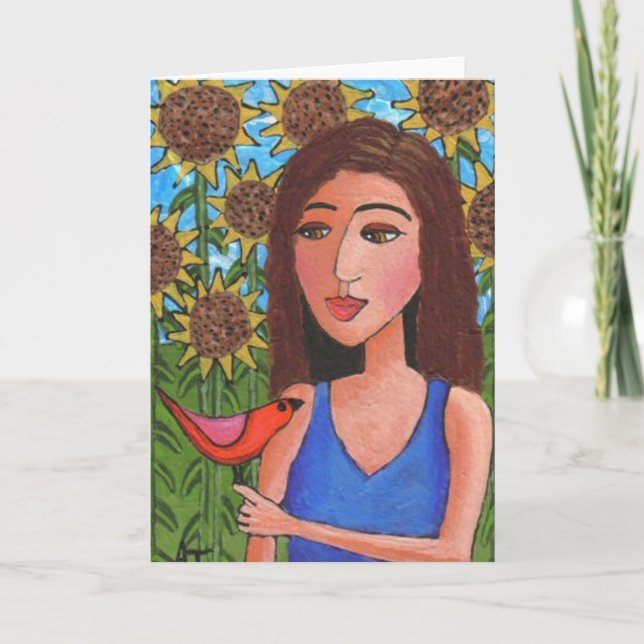 Sunflower Forest & Red Bird - carte de voeux (Devant)