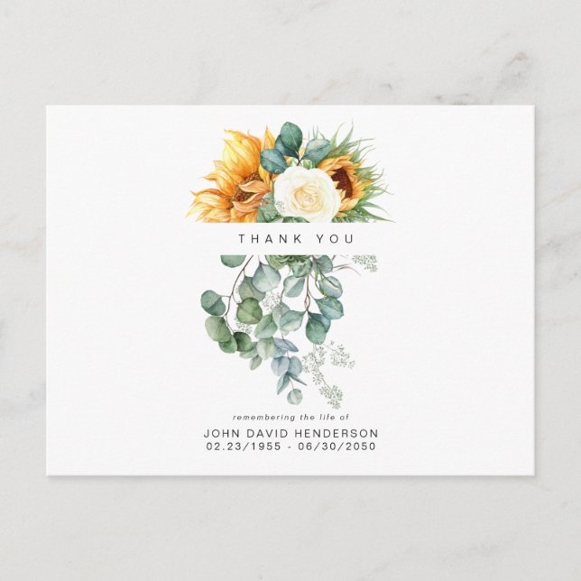 Sunflower Funeral Loss of Life Merci Carte postale (Devant)