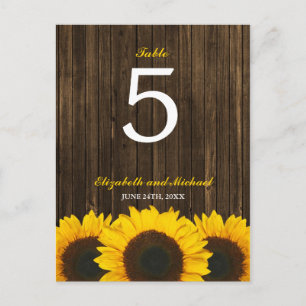 Sunflower Grange Wood Mariage Numéro de table