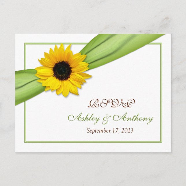 Sunflower Green Ribbon Wedding RSVP Répondre Carte (Devant)