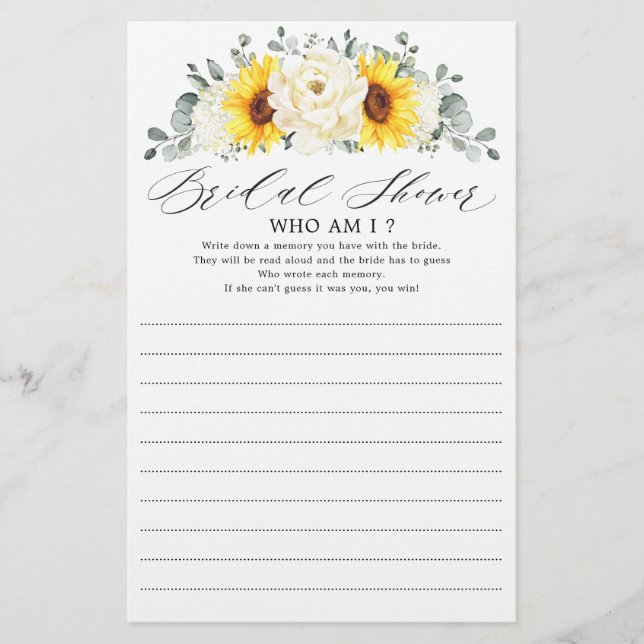 Sunflower Ivory Peony Floral Qui Suis-Je Jeu (Devant)