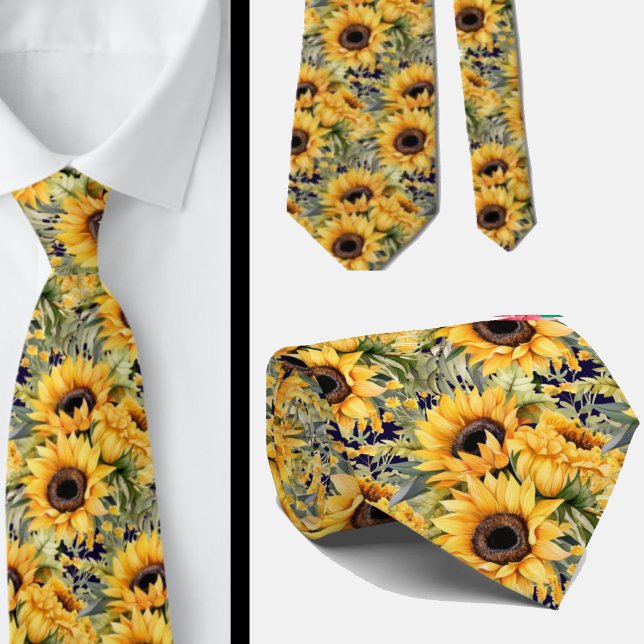 Sunflower Jaune or Marine bleu Floral Cravate (Créateur téléchargé)