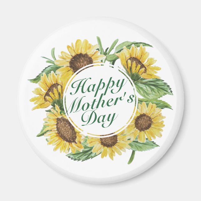 Sunflower Joyeux Mère's Day Floral Frame Magnet (Devant)