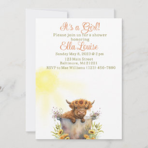 Sunflower l Highland vache baby shower invitation