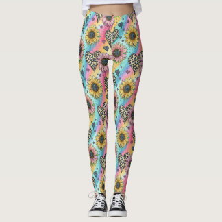 Sunflower & Leopard Heart Rainbow Leggings