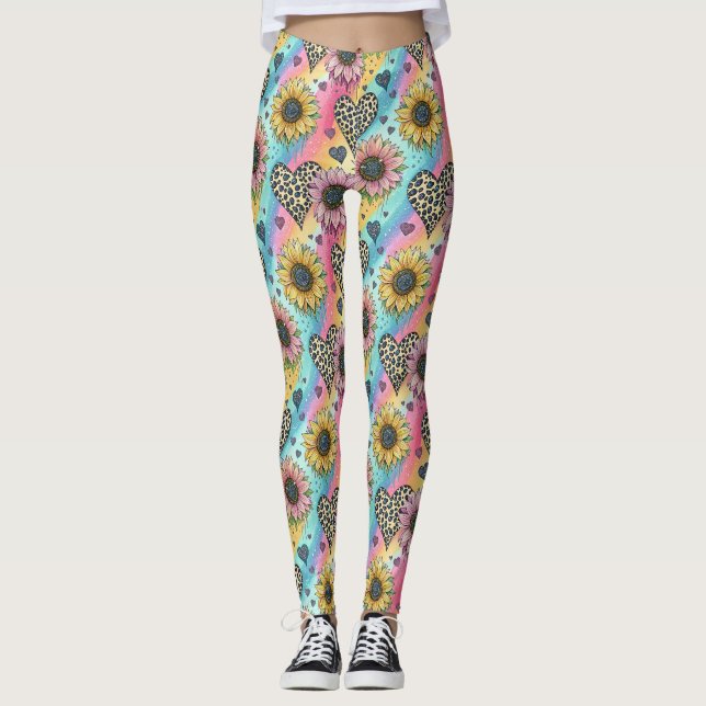 Sunflower & Leopard Heart Rainbow Leggings (Devant)