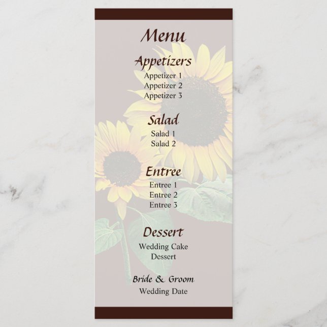 Sunflower Love Menu Mariage (Devant)