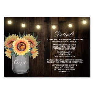 Sunflower Mariage Réception Cartes d'hébergement