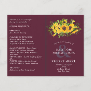 Sunflower Maroon Wedding Program ou autre événemen