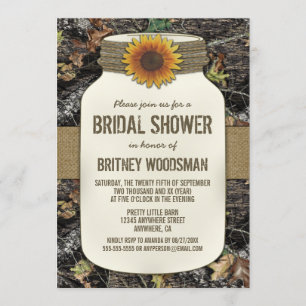 Sunflower Mason Jar Camo Invitations de douche nup