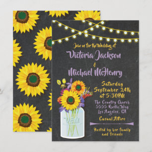 Sunflower Mason Jar Chalkboard Invitations de mari