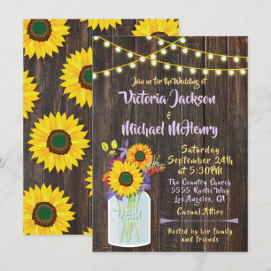 Sunflower Mason Jar Faire-part de mariage rustique