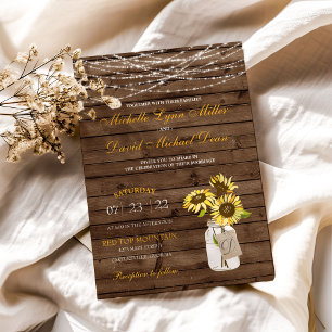 Sunflower Mason Jar & Lights Faire-part de mariage