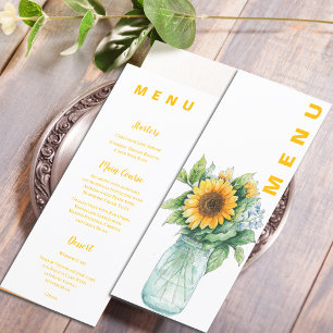 Sunflower Mason Jar Mariage Réception Dîner Menu