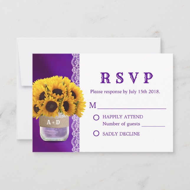 Sunflower Mason Jar Mariage violet RSVP (Devant)