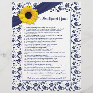 Sunflower Navy Blue Nouveau jeu de Fête des mariée