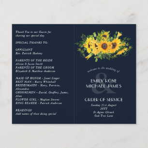 Sunflower Navy Blue Wedding Program ou autre événe