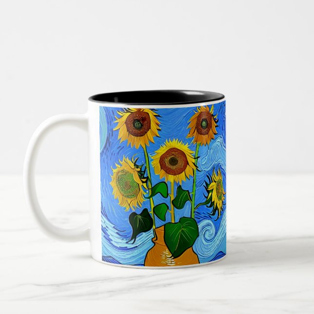 Sunflower Night Starry Mug à deux tons (Gauche)