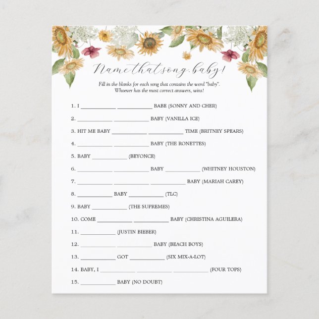 Sunflower Nom qui Chanson jeu de Baby shower (Devant)