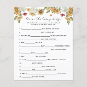 Sunflower Nom qui Chanson jeu de Baby shower