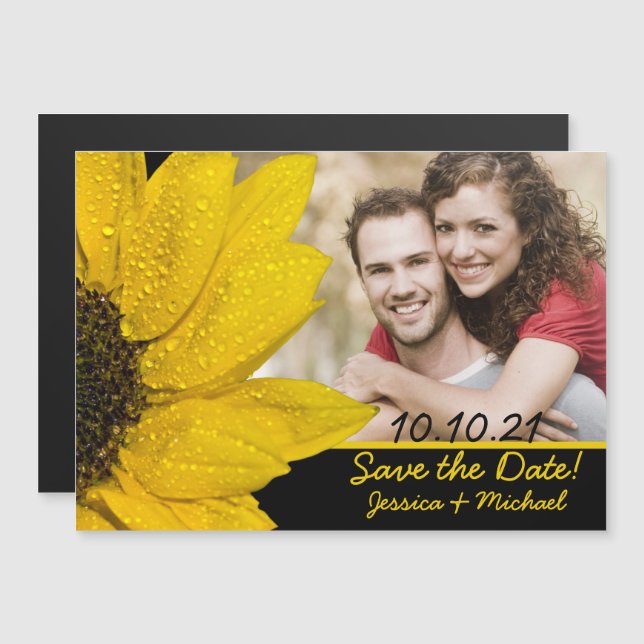 Sunflower Photo Wedding Save the Date Magnet (Devant / Derrière)