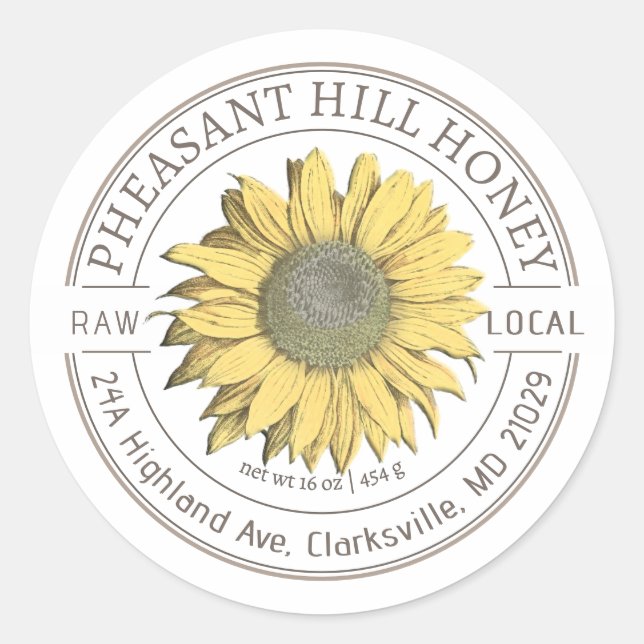 Sunflower Pure Étiquette de miel cru (Devant)